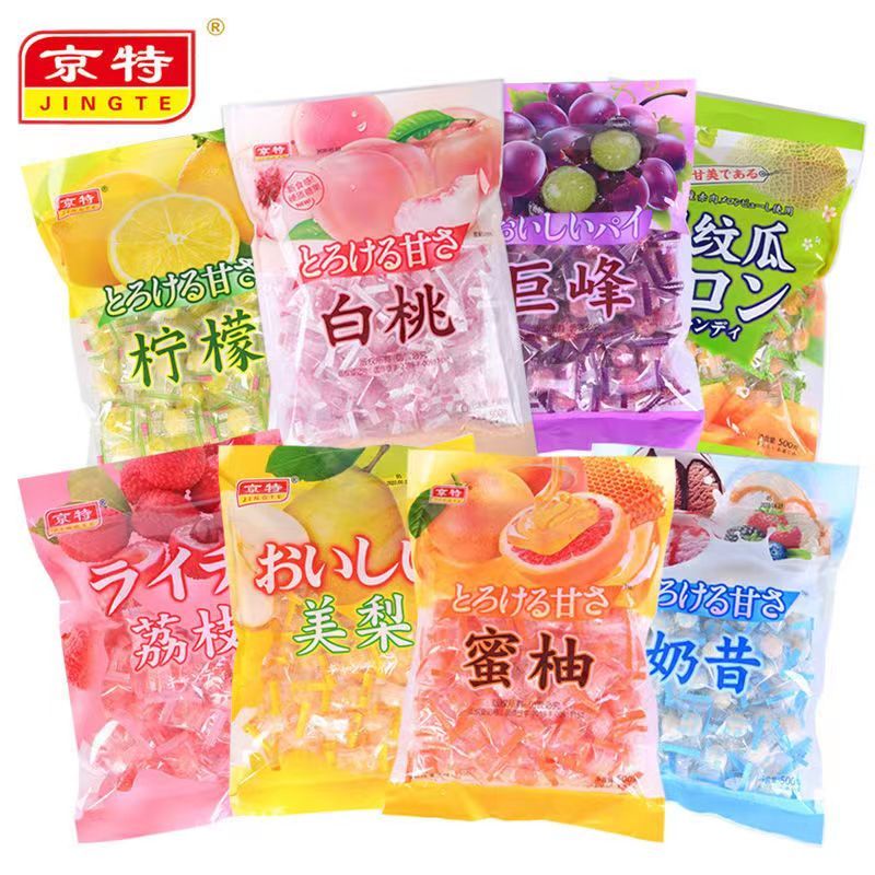 京特白桃果汁硬糖500g水蜜桃味糖果休闲结婚喜糖散装网红零食年货
