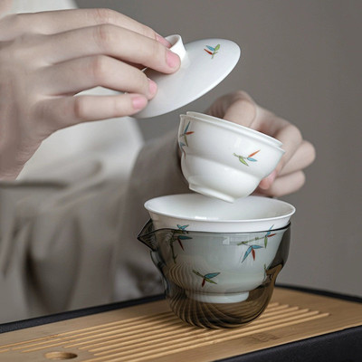 喜竹快客便携式旅行茶具一壶二杯快客盖碗泡茶魔术盒收纳包户外