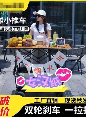 pYY摆摊小推车可折叠升降桌子便携购物车户外露营地车野餐车拉货