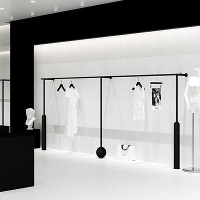 服装店上墙壁挂式衣架黑色陈列架铁艺专用男女装店落地衣服挂衣架
