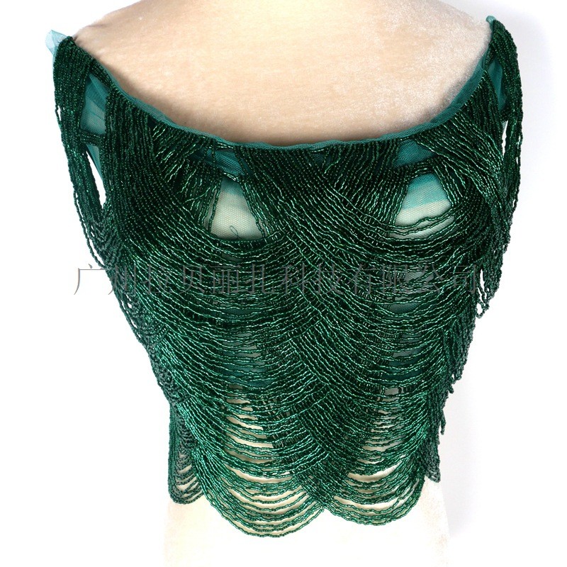 金红排银绿香槟色米珠钉珠流苏花边裁片5黑50cm珠子服装装饰辅料