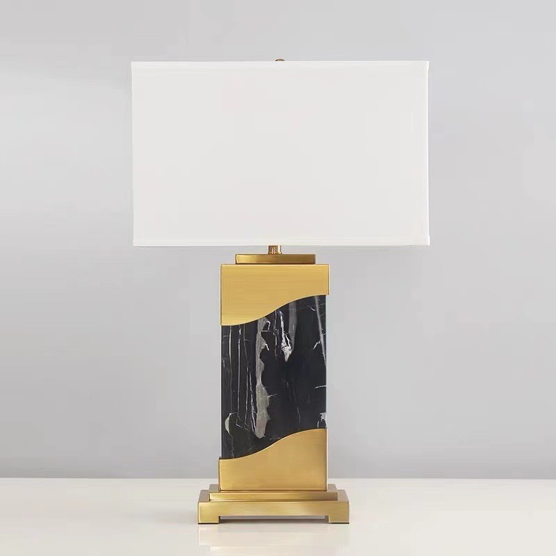 美式简约黑色花纹大理石台灯客厅设计师样板房展厅装饰床头灯台灯