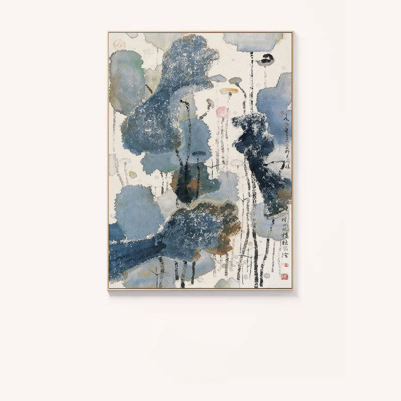 泠高档玄关书房水墨国风陈家中式禅意挂画室荷花走廊新装饰画茶楼