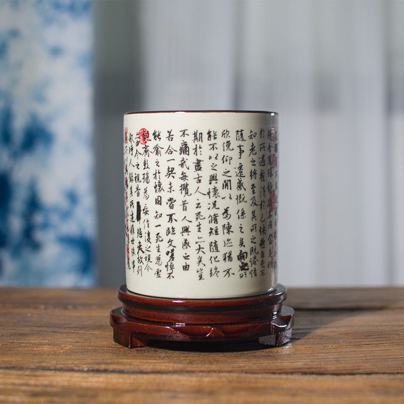 毛笔陶瓷复古笔筒兰亭序文创中国风文房景德镇收纳筒桌面插笔