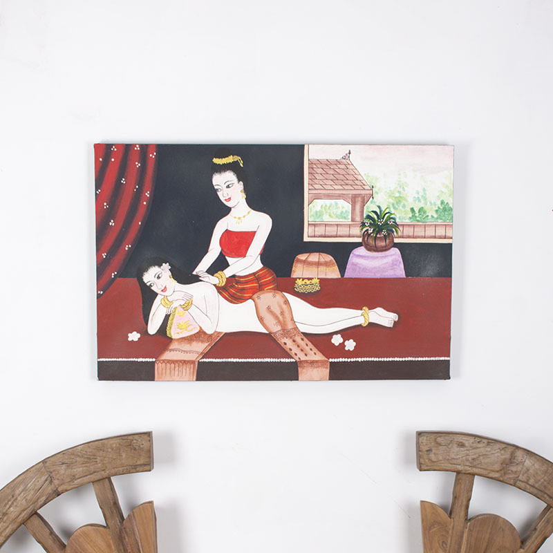 泰国手绘装饰画客厅玄关走廊过道金箔画东南亚风格装饰人物画壁画图片