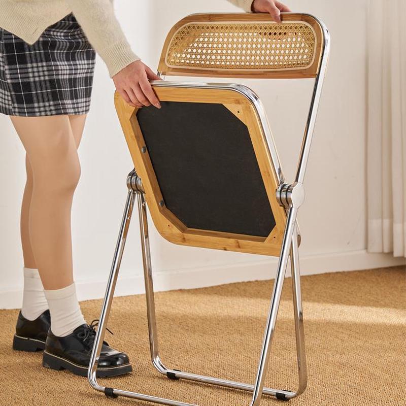 热销折叠藤编椅实木中古餐椅轻奢户外靠背折叠椅会议椅家用办公椅