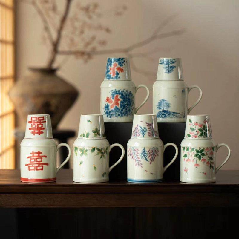 泥人述草木黄手绘一壶一杯焖茶壶釉下彩紫藤桃花凉水壶凉茶杯,餐饮具,茶壶,淘宝优惠券,粉丝福利购,淘宝优惠卷