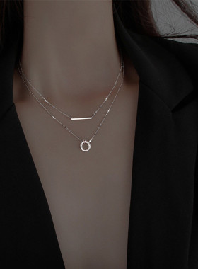 双层叠戴项链轻奢小众高级设计感秋冬毛衣链女2024年新款纯银饰品