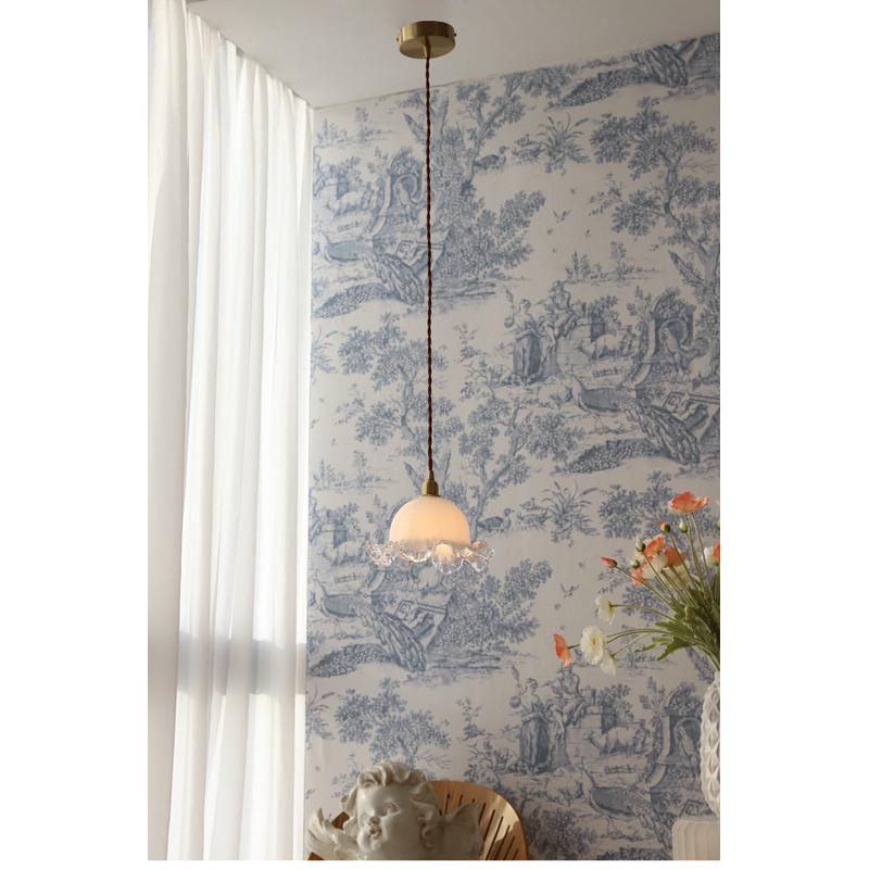 法式新品奶白玻璃吊灯 美式田园客厅餐厅卧室全铜灯具轻奢