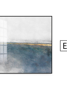 蓝色简约正方形北欧风格客厅挂画玄关过道大气金色抽象装饰画壁画