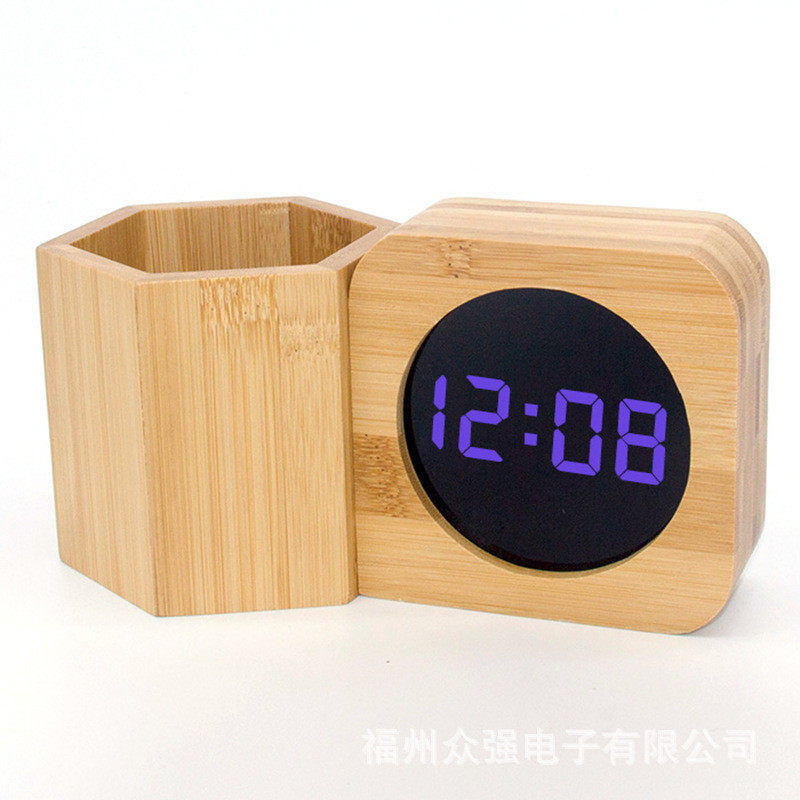 led笔筒钟竹子led钟带笔笔筒儿童学生礼品筒时钟表
