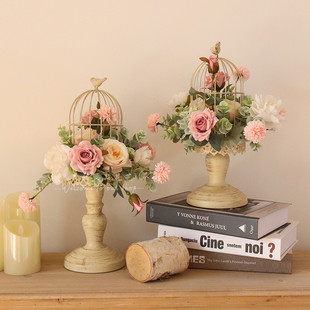仿真花艺鸟笼摆件套装小清新北欧桌摆家居桌面装饰橱窗商场活动