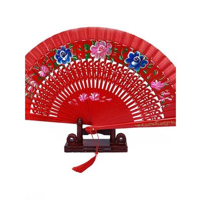双面易开合折扇团体旗袍复古扇子走秀跳舞大红色模特舞蹈扇中驰兆