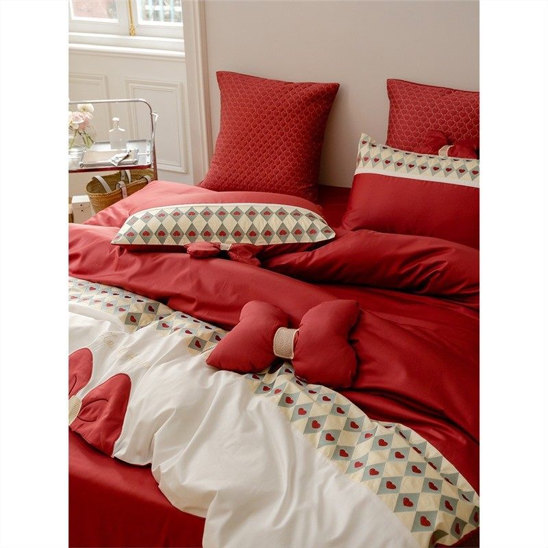大喜高档红色床单四件套被套婚嫁4纯棉床上用品结婚100庆支被新系,床上用品,婚庆床品套件,淘宝优惠券,粉丝福利购,淘宝优惠卷