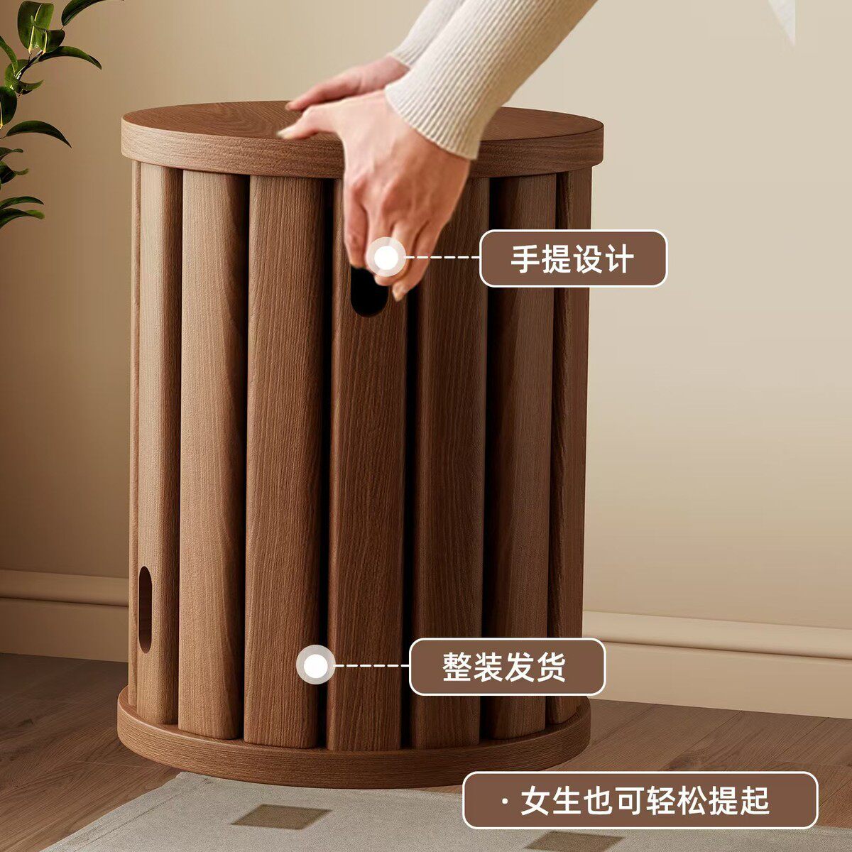 实木折叠凳餐厅椅现代简约胡胡桃色家具圆凳茶几北欧客厅矮凳家用