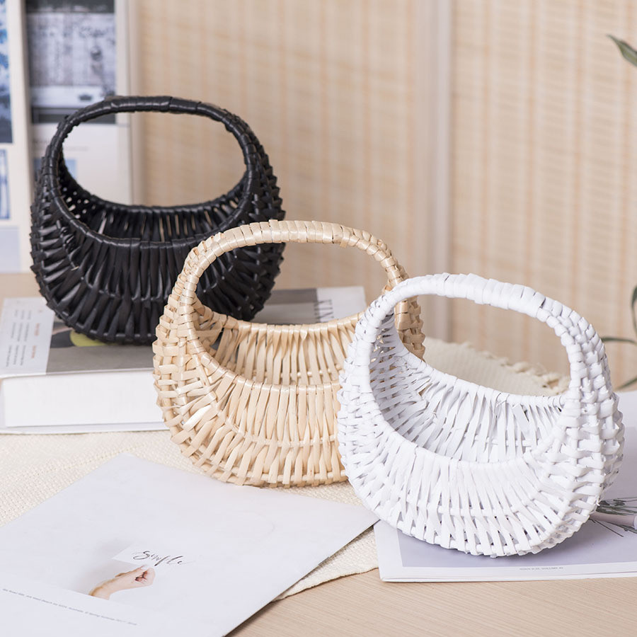 柳编手提花篮diy插花篮野餐手工藤编篮收纳篮拍摄道具节日礼品篮