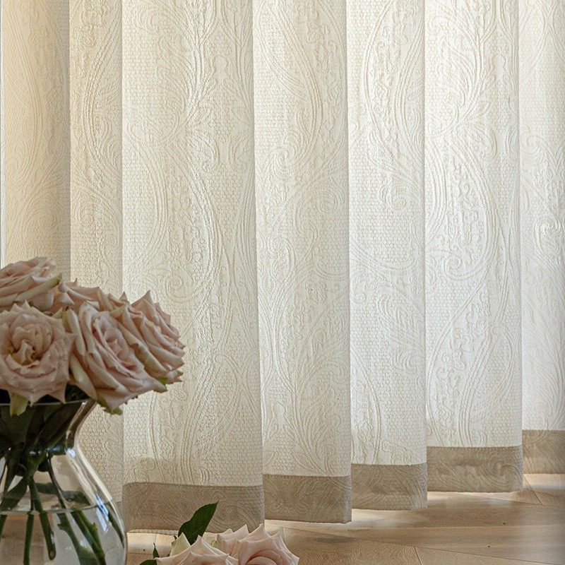 奶油色浮雕客厅轻奢纱窗纱新款法式复古美式加厚纱帘透光不透人,居家布艺,成品窗帘,淘宝优惠券,粉丝福利购,淘宝优惠卷