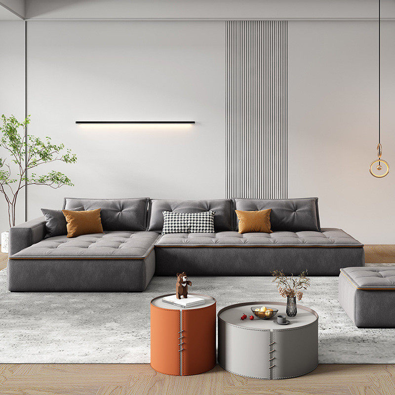 热销豆腐块意大小极简科技布沙发客厅家用式户型网红款磨砂颗粒绒