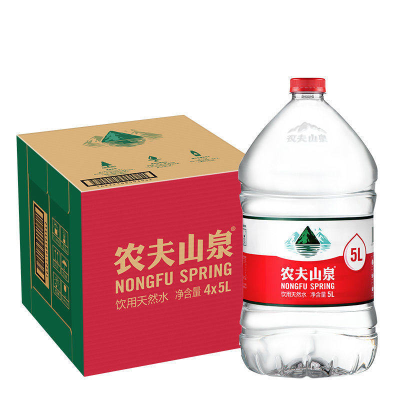 速发纯净水 桶装农夫山泉饮用水5L*4桶整箱装纸箱装和塑膜装随机