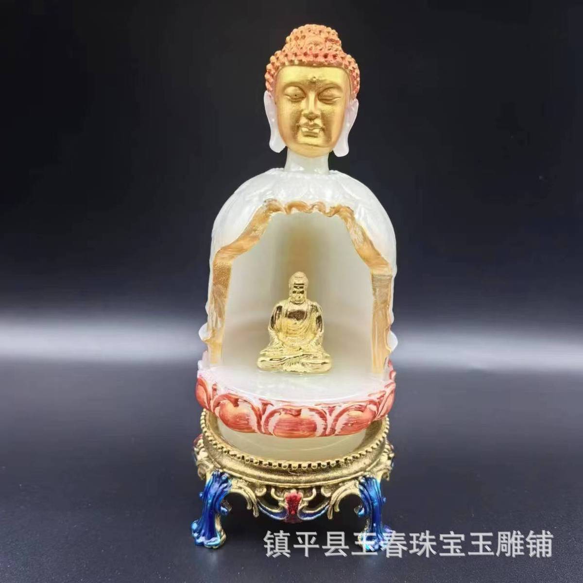 热销批发金属镶嵌工艺夜光宝莲夜明珠镶铜摆件客厅玄关摆件