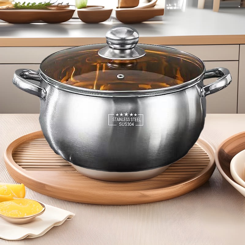 24cm汤锅特厚加高不锈钢苹果汤锅煲汤锅大肚锅煮面锅