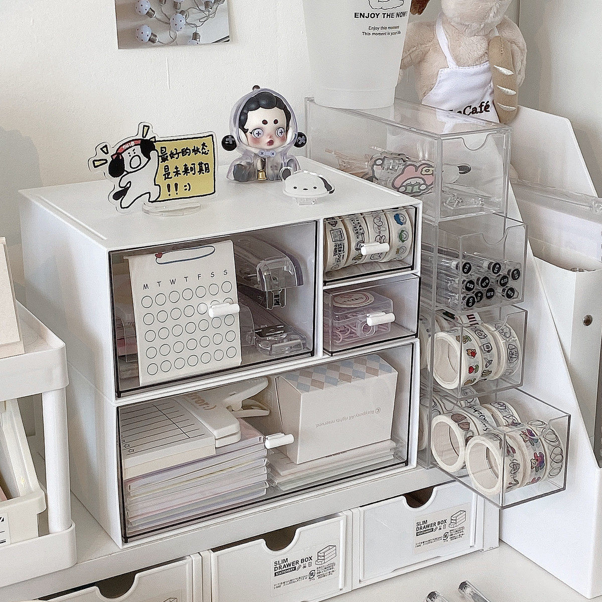 宿舍桌面收纳盒抽屉式文具书桌办公室学生透明亚克力置物架化之新