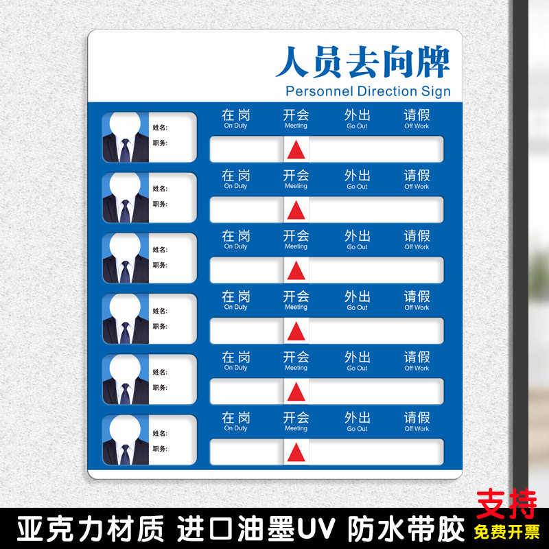 亚克力人员去向牌单位工作人员动态告知牌在岗照片名字可更换