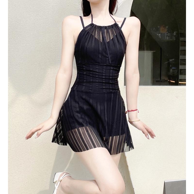 连体泳衣女粉色性感网红同款遮肚显瘦纯欲风保守平角裤温泉泳装in