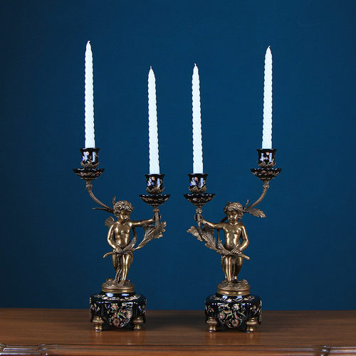 热销创意陶瓷配铜天使烛台工艺品仿古做旧家居饰品瓷器欧式摆件批