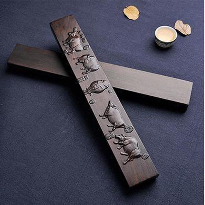 刻话浮雕黑檀木镇尺素面书法书实木镇纸压镇尺尺压纸木文房四宝