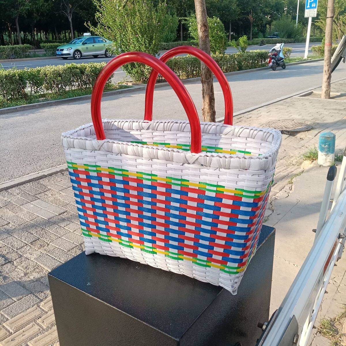 新品纯手工包装带编织篮手提篮水果篮菜蓝购物筐塑料打包带藻篮