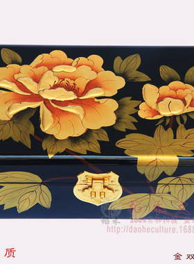 热销漆器首饰盒金双牡丹家居装饰摆件中国洛阳风工艺品