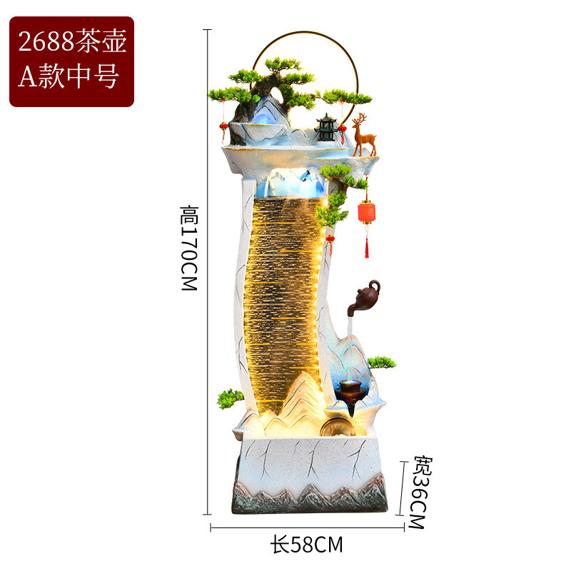 客厅电视柜新中式旁流水摆件玄关屏风茶壶乔迁开业送礼落地装饰