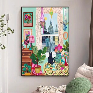 马蒂斯油挂画抽象派客厅大幅落地装饰画小众艺术高级感玄关粉色壁