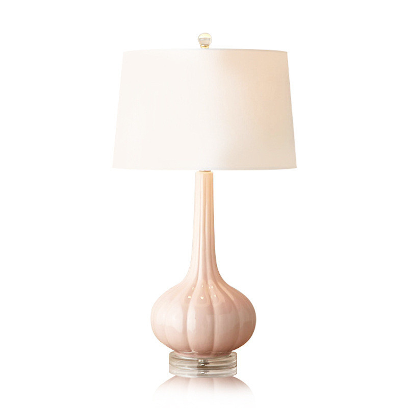 床头水晶陶瓷台灯现代简约长颈条纹南瓜粉色台灯卧室美式样板间灯