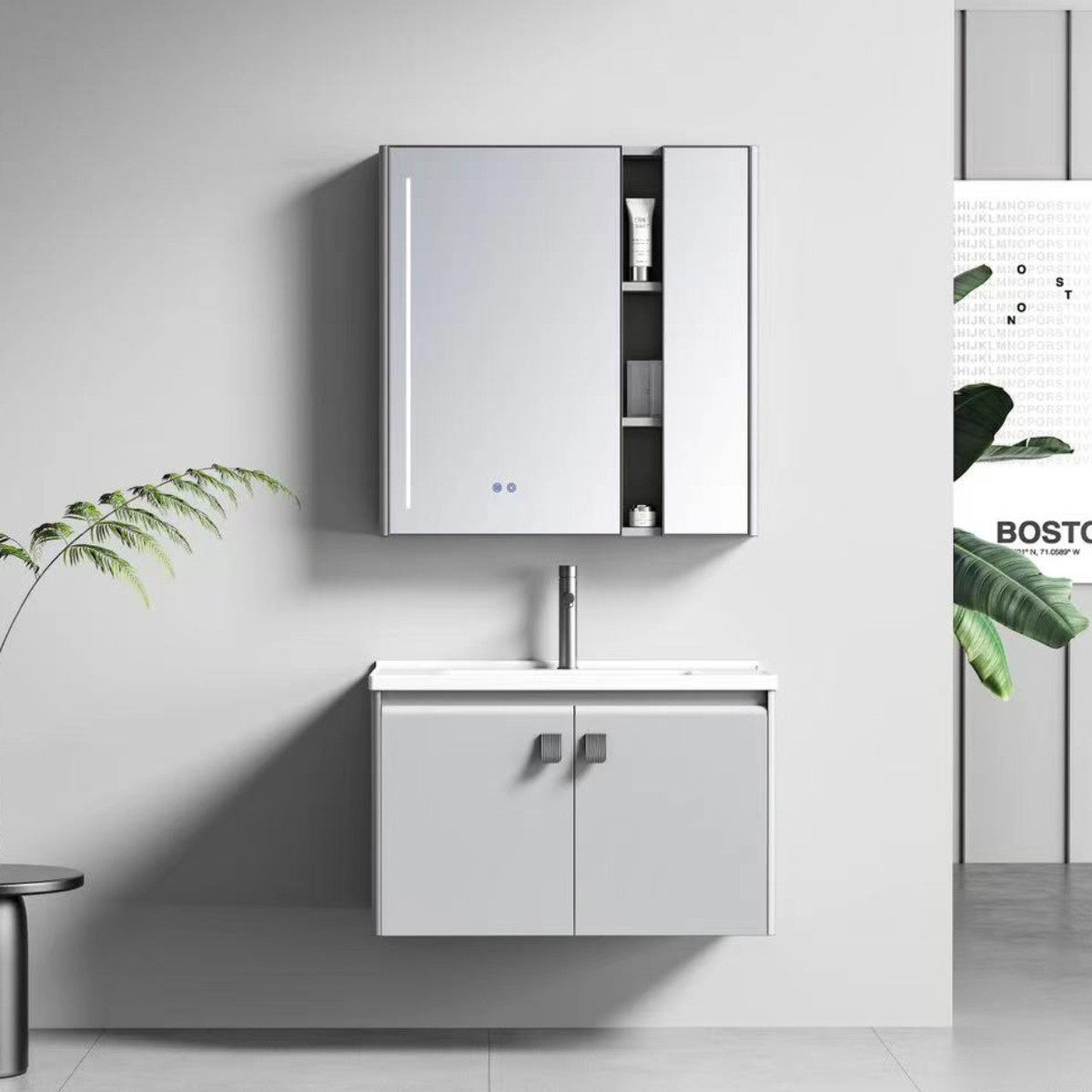 浴室柜组合奶油风陶瓷一体盆浴室柜蜂窝铝洗手漱台酒店不锈钢轻奢