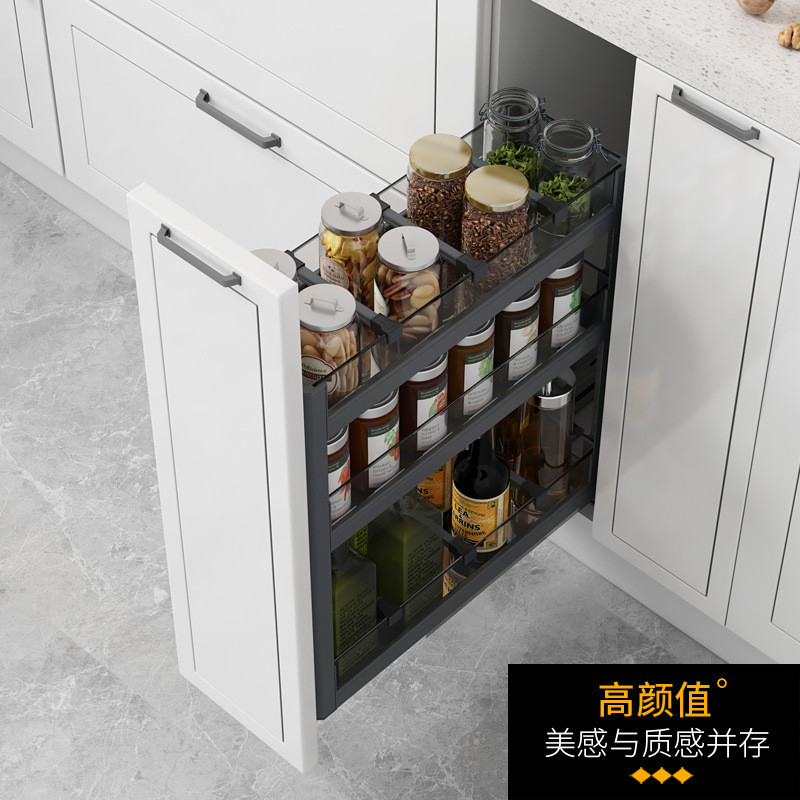 新款厨房调味拉篮抽屉式调料橱柜内置小尺寸拉篮窄柜底装