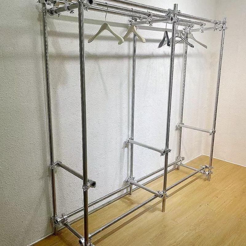 买手店服装店展示架扣件陈列架中岛落地式货架子创意不锈钢挂衣架