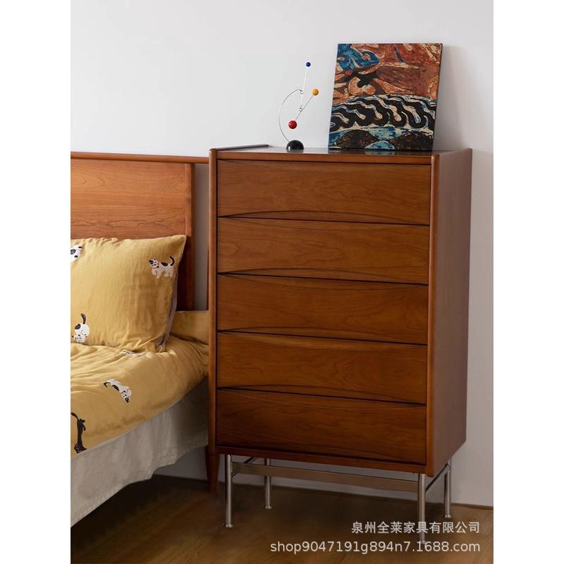 北欧实木边柜客厅沙发五斗柜复古储物柜卧室中古樱桃木收纳置物柜