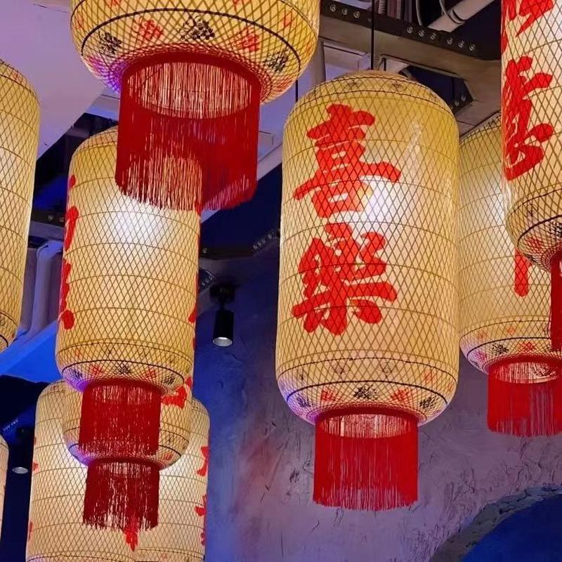 竹编吊灯油纸灯笼广告日式竹子复古餐厅茶楼火锅饭店中式装饰手工