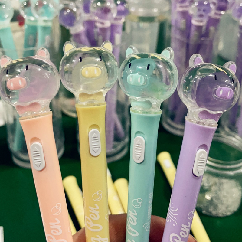 小水母伴读笔发光可爱小猪形状养真水母标本许愿带灯可玩的中性笔