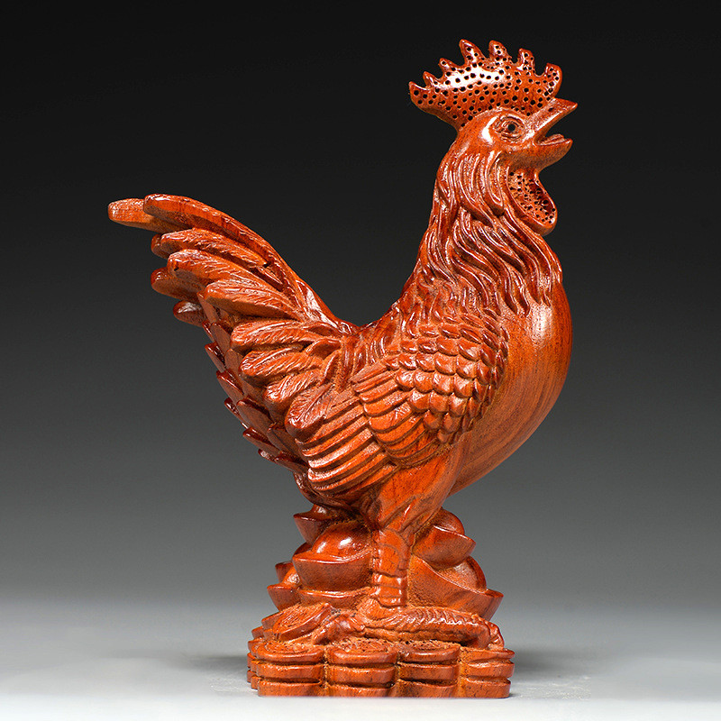 花梨木雕办公室装饰摆件三合十二生肖木鸡家居客厅鸡开业乔迁送礼