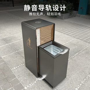 不锈钢垃圾桶带烟灰缸户外分类垃圾箱商场大厅立式圆角收纳桶
