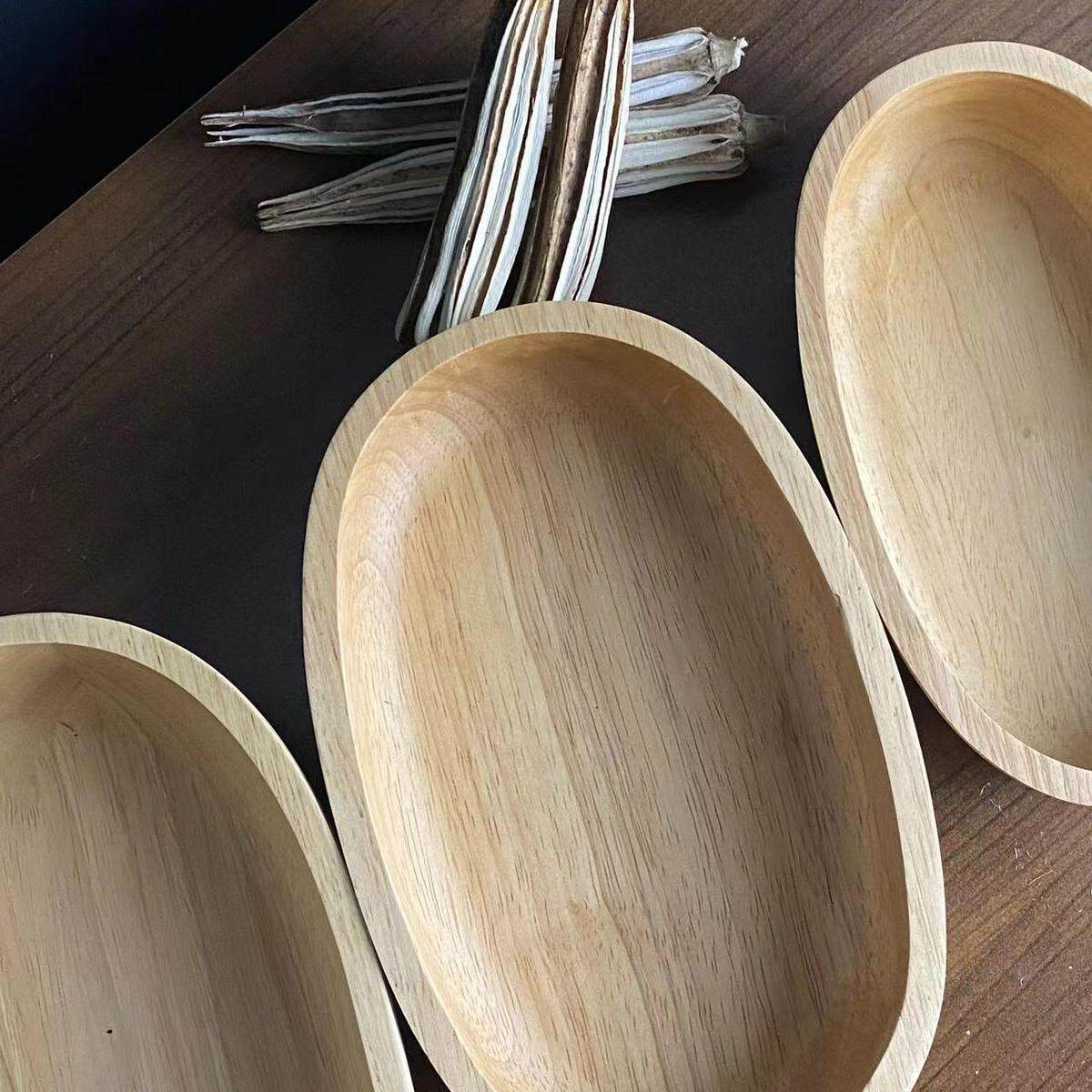 日式船型木盘橡胶木沙拉碗创意船型木盘水果盘点心