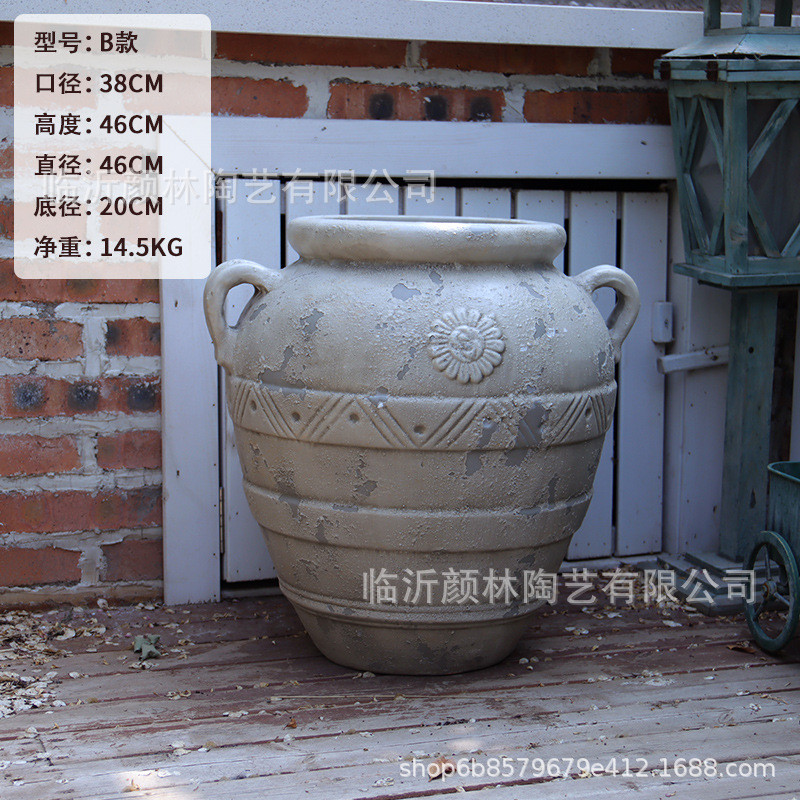 欧式仿古陶罐装饰陶盆户外花园绿植盆罗马风庭院园林景观红陶盆大