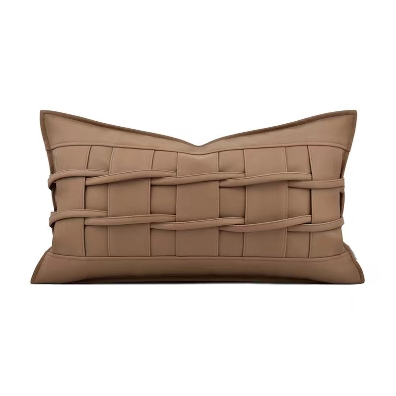 热销轻奢简约现代抱枕沙发客厅靠垫样板间酒店抱枕靠包皮革橙咖色