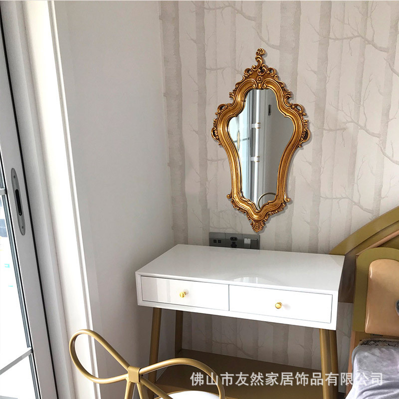 70*40cm装饰化妆镜客厅两侧欧式镜子壁挂金色贴箔梳妆台子镜画框