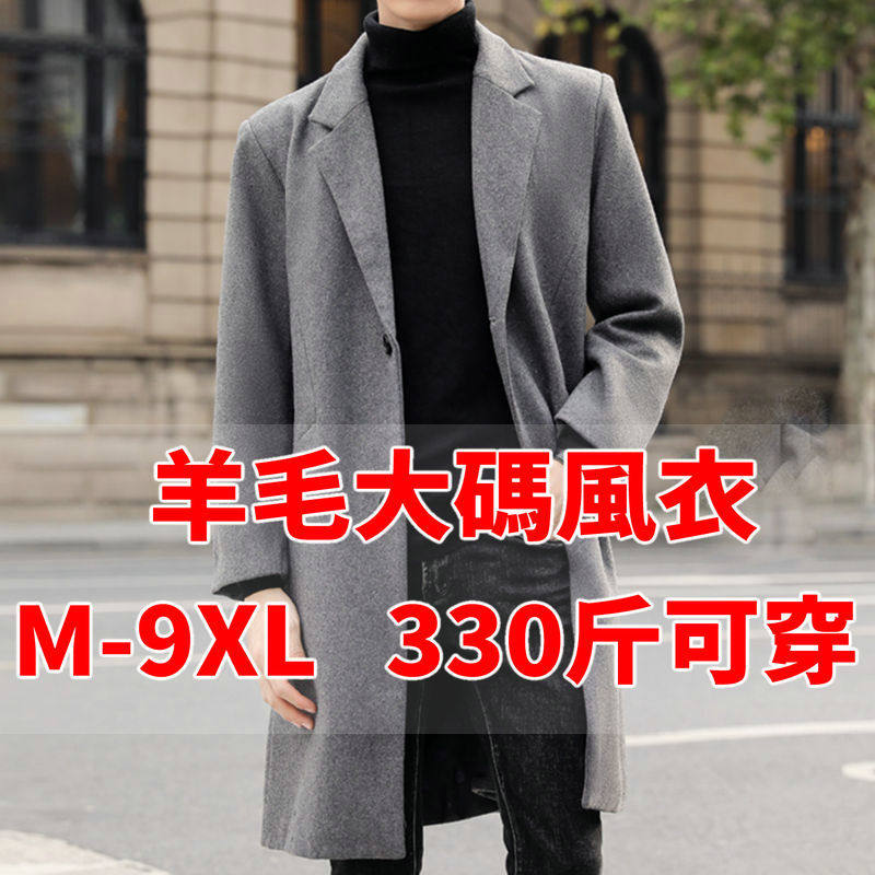 秋冬毛呢大衣男中长款加厚双面呢加大码宽松胖子中老年风衣潮