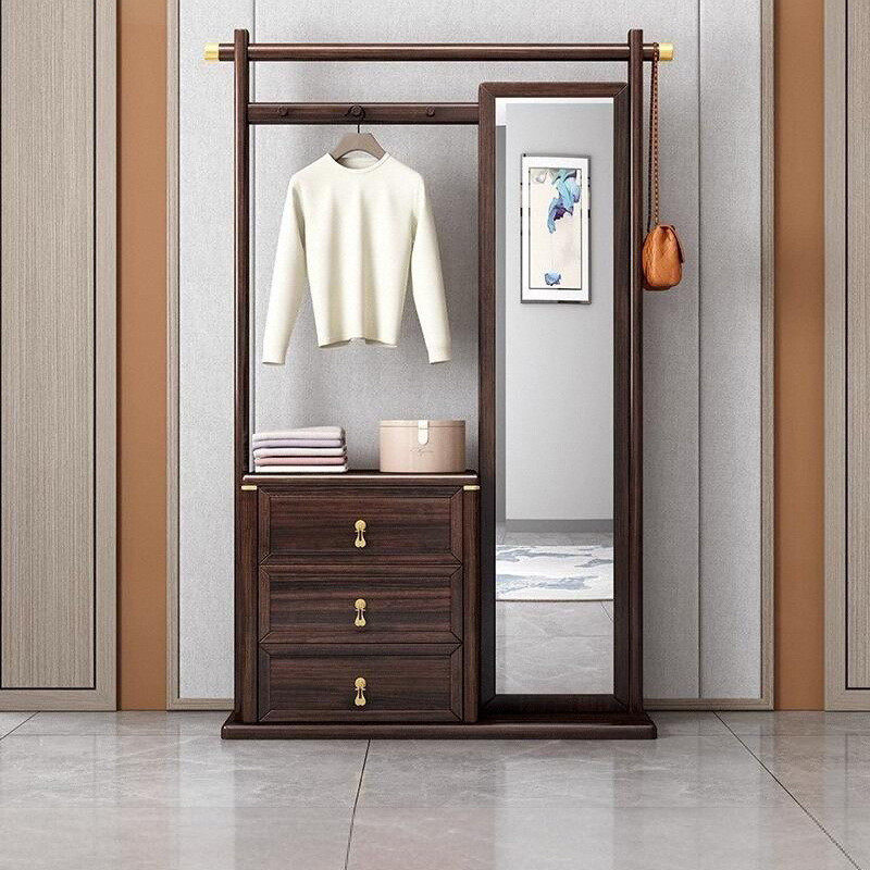 新中式乌金木全实木衣帽架子卧室带穿衣镜子多功能挂衣架收纳柜,乐器/吉他/钢琴/配件,其它乐器配件,淘宝优惠券,粉丝福利购,淘宝优惠卷