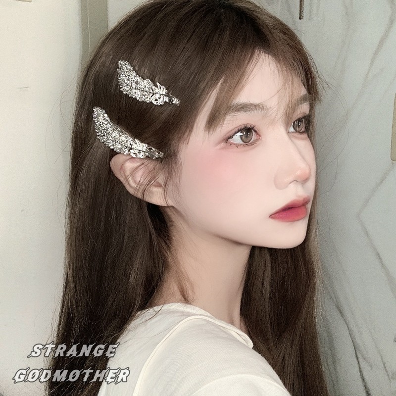 推荐网红2024年新款羽毛发夹女边夹少女网红侧边夹子头饰发卡无痕